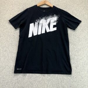 Nike Boys XL Dri-FIT T Shirt Black White Spell Out Logo Athletic
